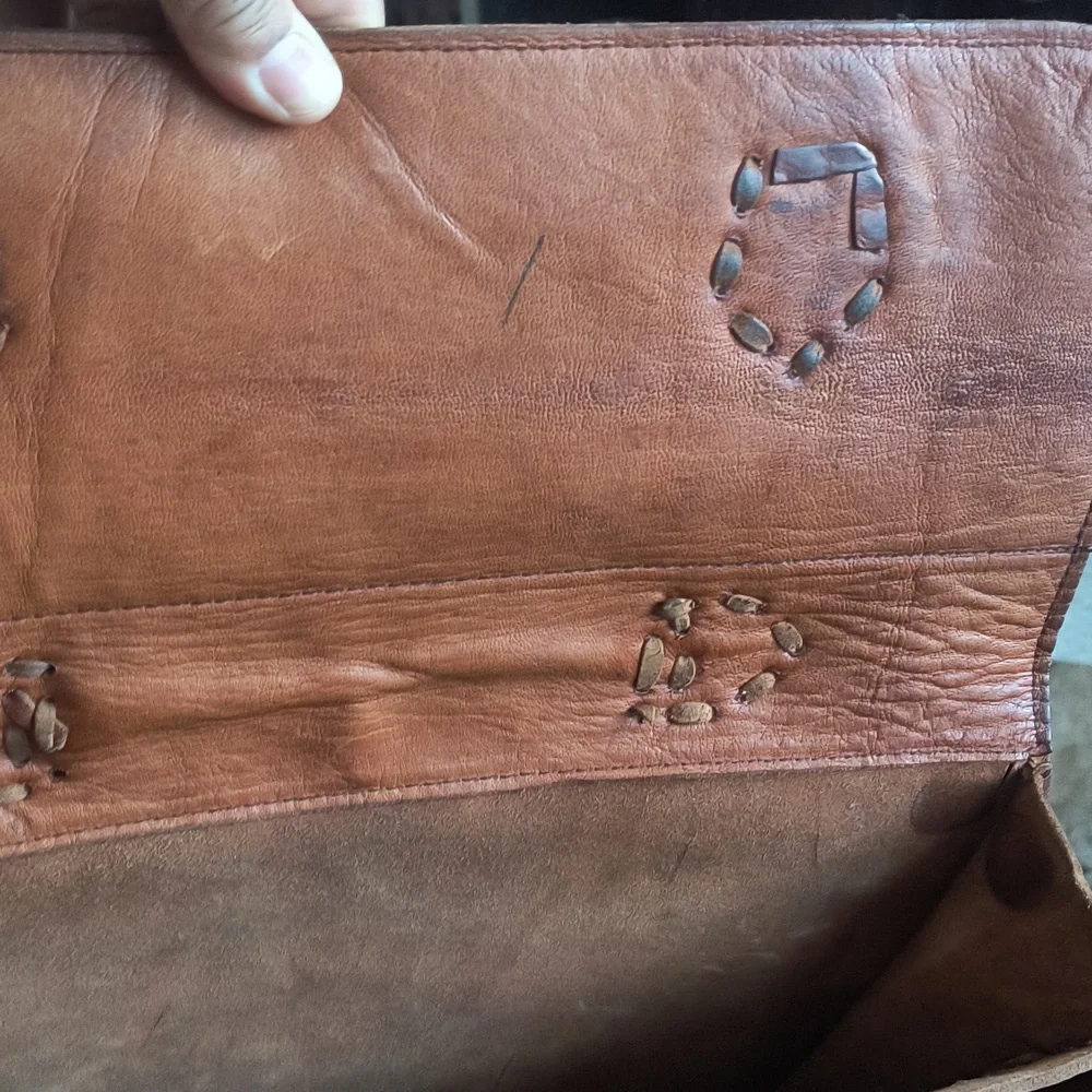 Vintage Handmade Tan Brown Leather Men's Crossbody Satchel Brief Case